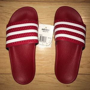 adidas adilette slides women's red